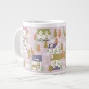Christmas Houses Pink Large Coffee Mug
