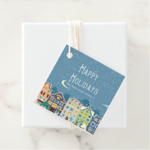 Christmas houses snow day happy holiday favour tag
