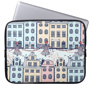 Christmas houses, vintage festive pattern. laptop sleeve