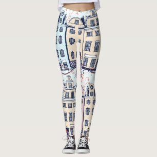 Christmas houses, vintage festive pattern. leggings