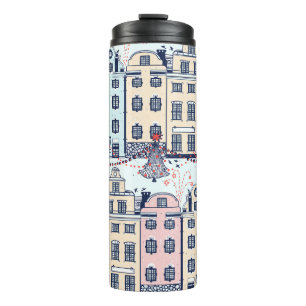 Christmas houses, vintage festive pattern. thermal tumbler