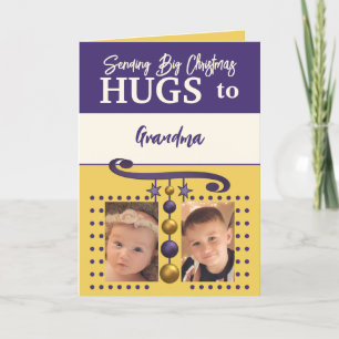 Christmas hugs for Grandma gold and purple Holiday Card