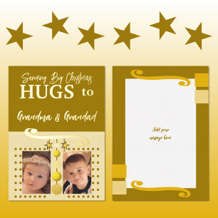 Christmas hugs Grandparents add photos gold cream Foil Holiday Card