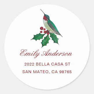 Christmas Hummingbird return address Classic Round Sticker