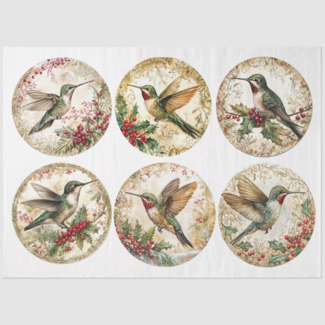 Christmas Hummingbird Rounds Tissue Paper (Front)