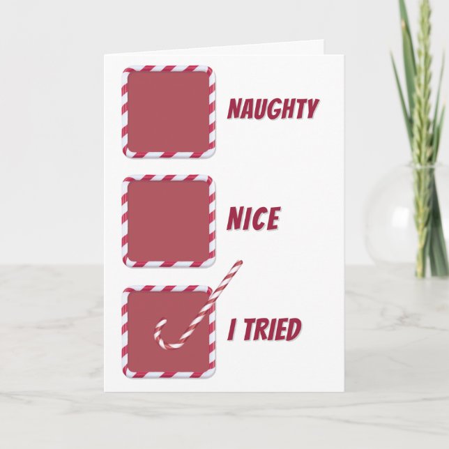 Christmas Humor Naughty Or Nice Check Boxes  Card (Front)