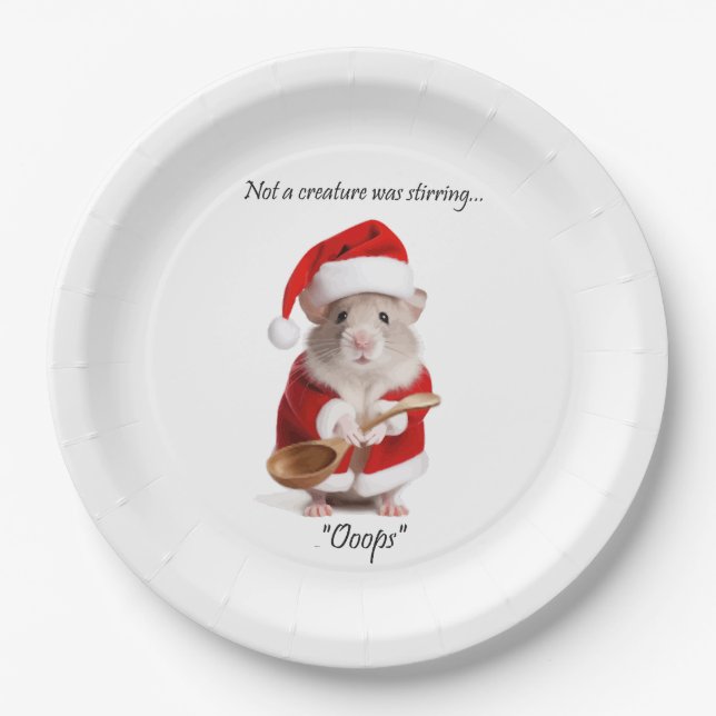 Christmas Humour Not a Creature was stirring Mouse Paper Plate (Front)