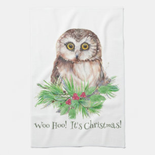 Christmas Humour Quote Cute Owl Bird Tea Towel