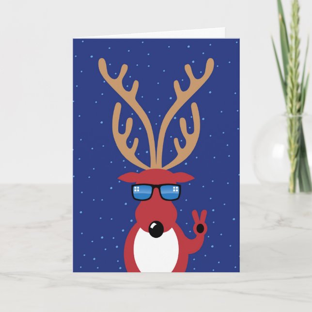 Christmas Humour, Reindeer Giving Peace Sign Holiday Card (Front)