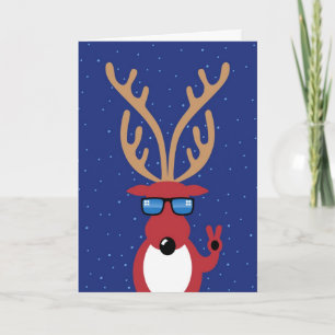 Christmas Humour, Reindeer Giving Peace Sign Holiday Card