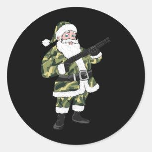 Christmas Hunting Santa Camo Military Classic Round Sticker