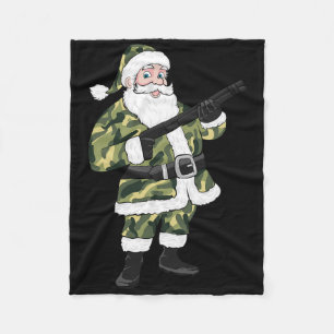 Christmas Hunting Santa Camo Military Fleece Blanket