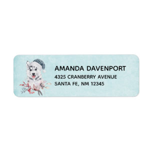 Christmas Husky Dog in a Santa Hat Return Address Return Address Label