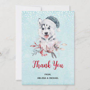 Christmas Husky Dog in a Santa Hat Thank You Card