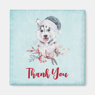 Christmas Husky Dog in a Santa Hat Thank You Magnet
