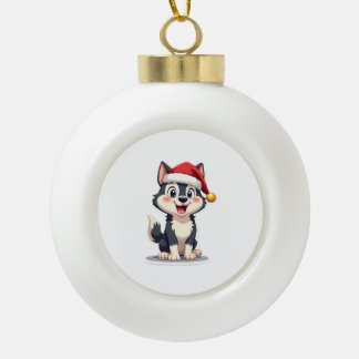 Christmas Husky Dog Lover Malamute (2) Ceramic Ball Christmas Ornament