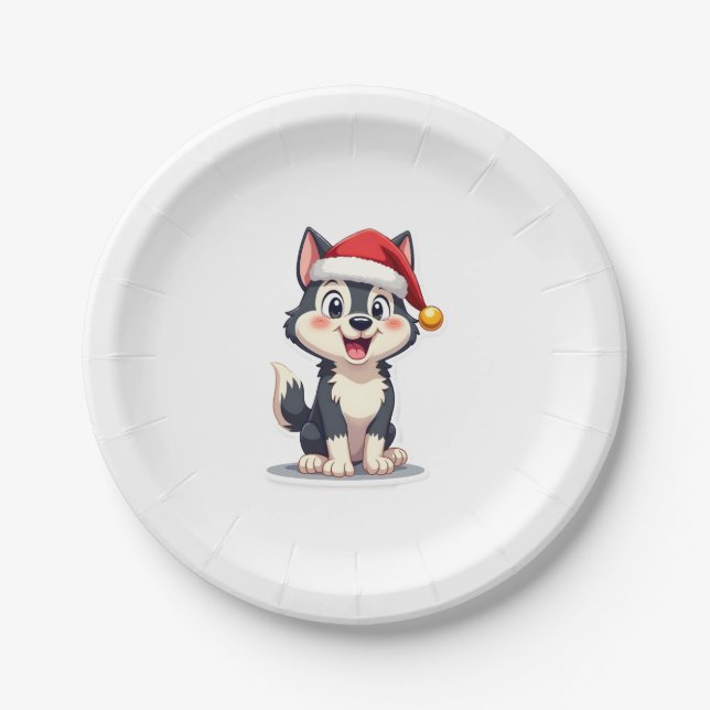 Christmas Husky Dog Lover Malamute (2) Paper Plate (Front)