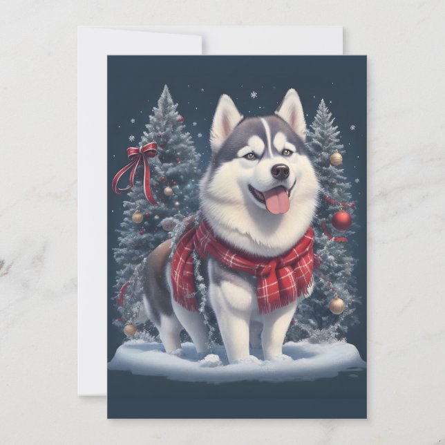 Christmas Husky Dog Magic Xmas Holiday Spirit Card (Front)