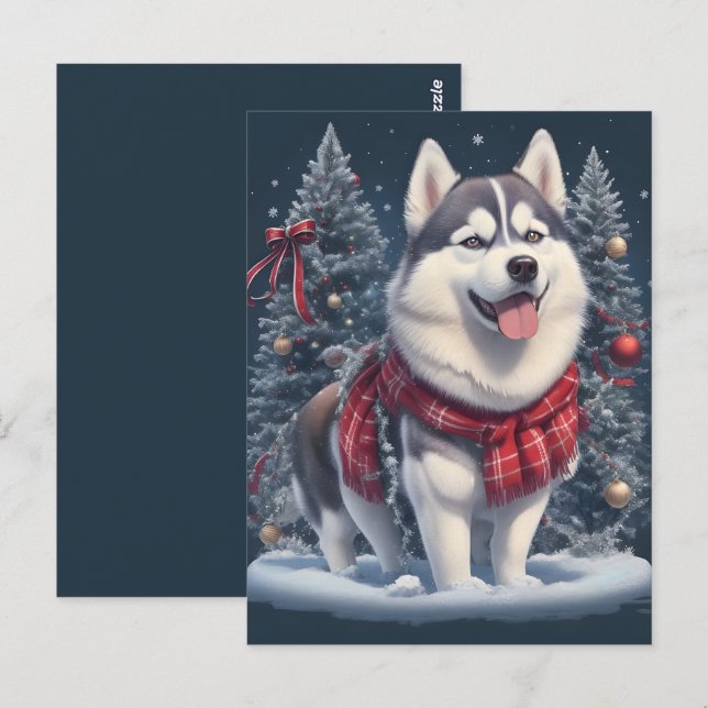 Christmas Husky Dog Magic Xmas Holiday Spirit Postcard (Front/Back)