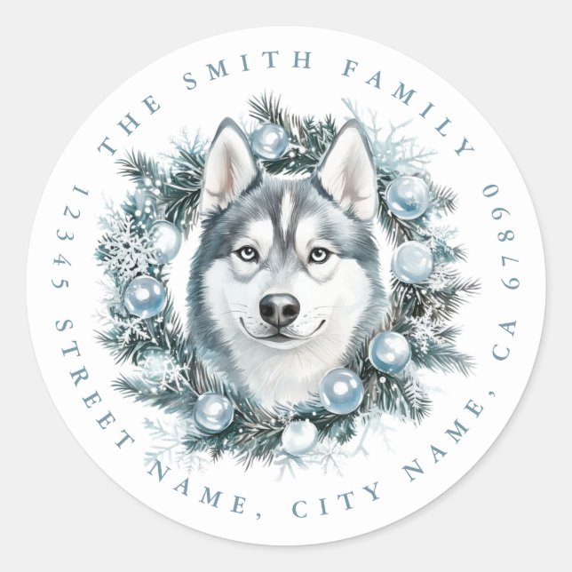 Christmas Husky Dog Round Stickers (Front)