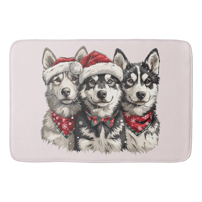 Christmas Husky Dogs Bath Mat (Front)