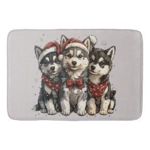 Christmas Husky Dogs Bath Mat
