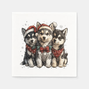 Christmas Husky Dogs Napkin
