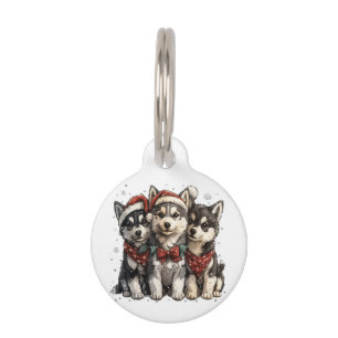 Christmas Husky Dogs Pet Tag