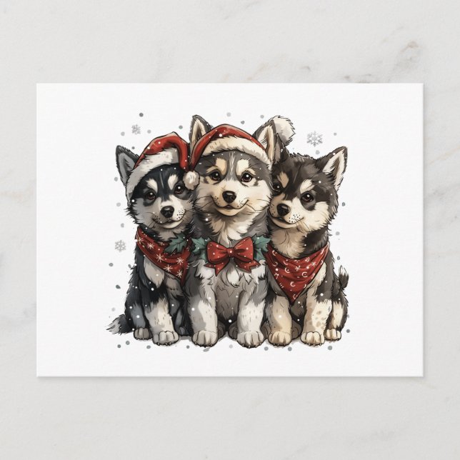 Christmas Husky Dogs Postcard (Front)