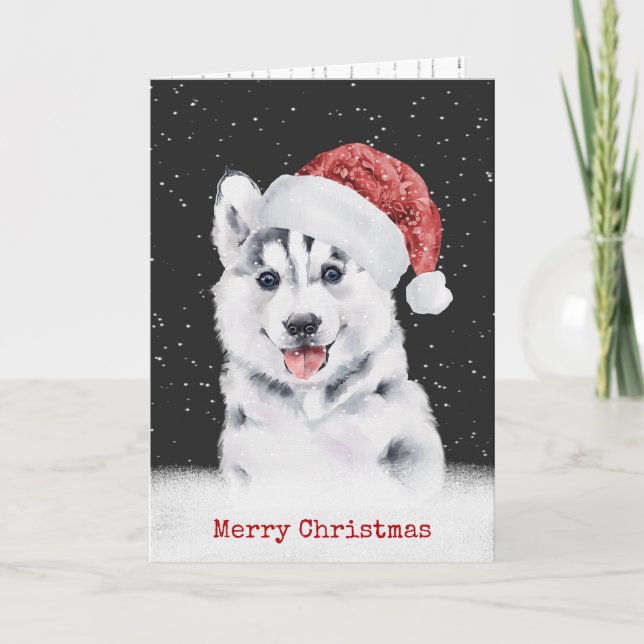 Christmas Husky In Snowflakes Card (Front)