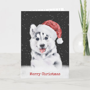 Christmas Husky In Snowflakes Card