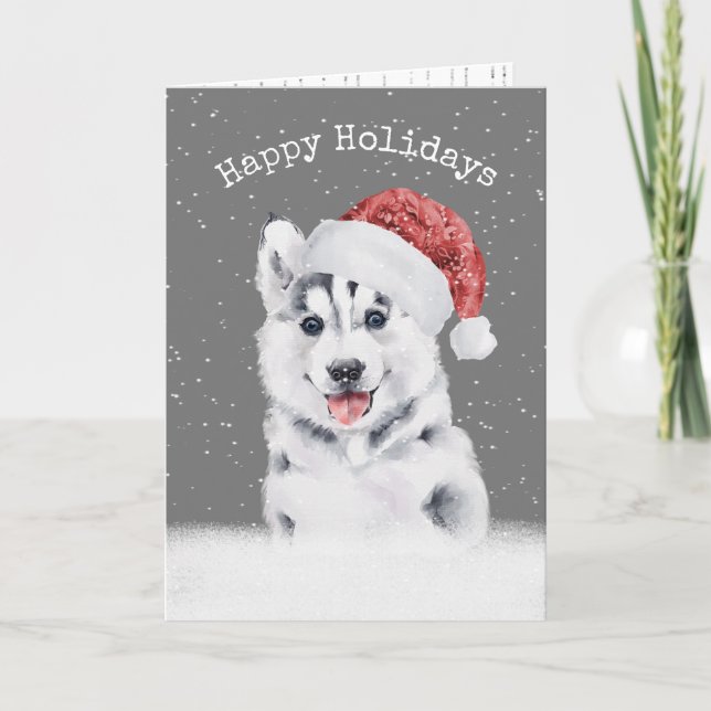 Christmas Husky In Snowflakes Card (Front)