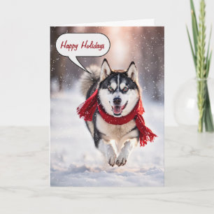 Christmas Husky In Snowflakes Holiday Card