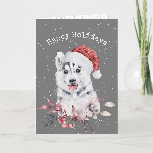 Christmas Husky On Grey Card (Front)