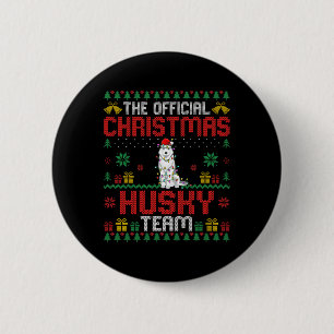 Christmas Husky Team - Husky Wearing Santa Hat Xma 6 Cm Round Badge