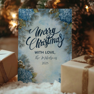 Christmas Hydrangea Pine Cones Holiday Card