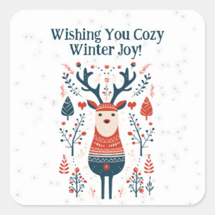 Christmas Hygge Cosy Winter Joy Deer Design Square Sticker