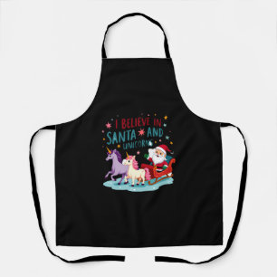 Christmas I Believe In Santa And Unicorns Funny Xm Apron