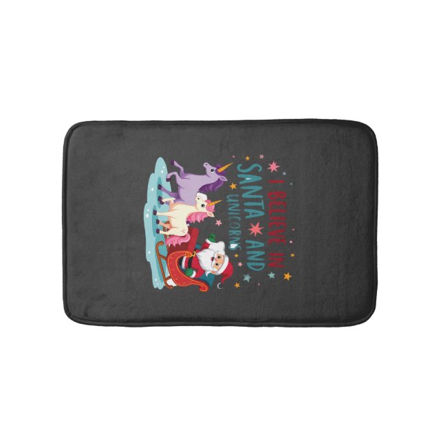 Christmas I Believe In Santa And Unicorns Funny Xm Bath Mat (Front)