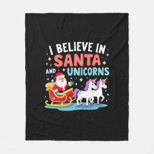 Christmas I Believe In Santa And Unicorns Funny Xm Fleece Blanket