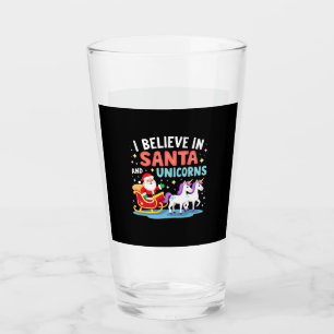Christmas I Believe In Santa And Unicorns Funny Xm Glass