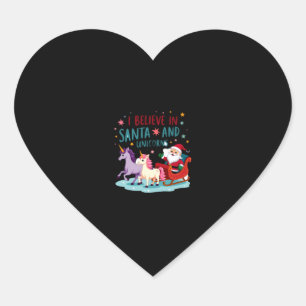 Christmas I Believe In Santa And Unicorns Funny Xm Heart Sticker