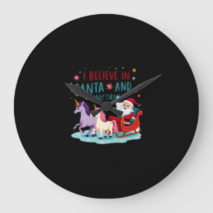 Christmas I Believe In Santa And Unicorns Funny Xm Large Clock