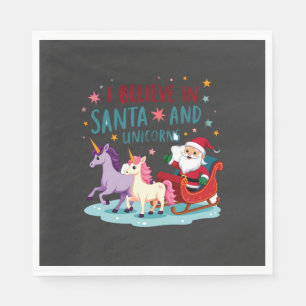 Christmas I Believe In Santa And Unicorns Funny Xm Napkin