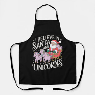 Christmas I Believe In Santa And Unicorns Xmas Apron