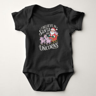 Christmas I Believe In Santa And Unicorns Xmas Baby Bodysuit