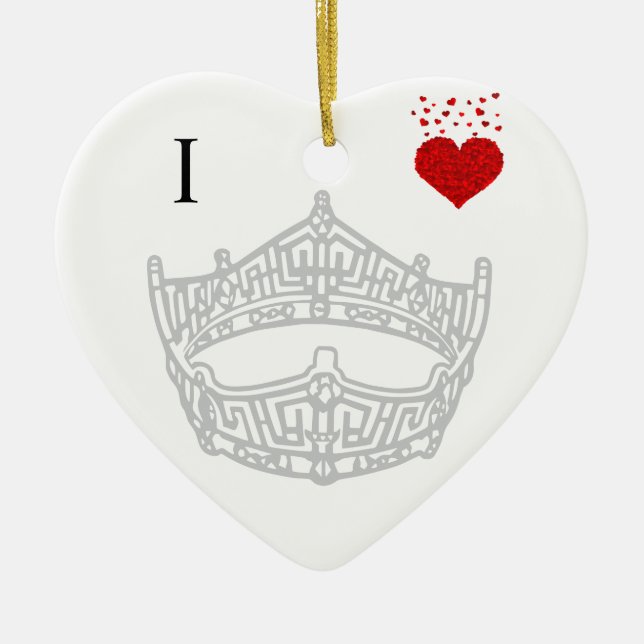 Christmas I heart Pageant Crown Ceramic Ornament (Front)