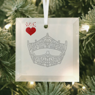 Christmas I heart Pageant Crown Glass Tree Decoration