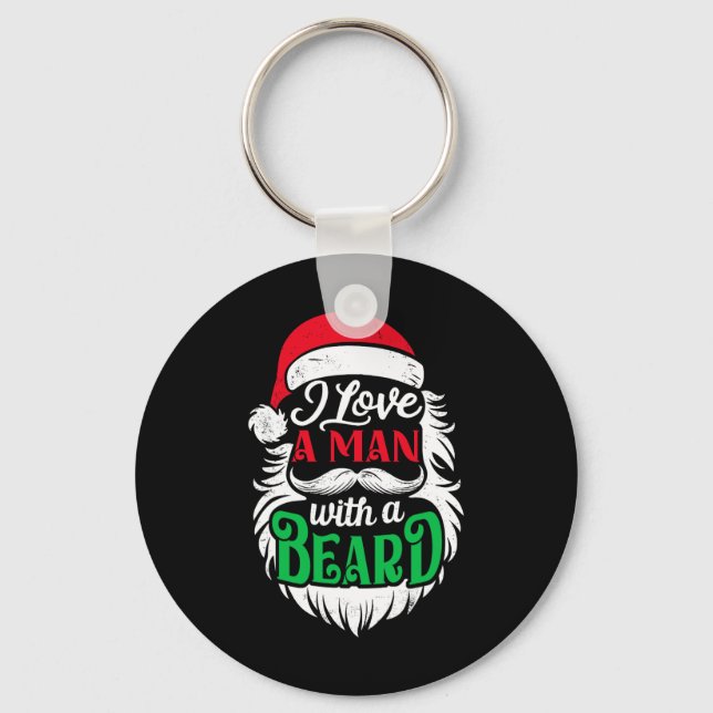 Christmas I Love A Man With A Beard Funny Santa Cl Key Ring (Front)