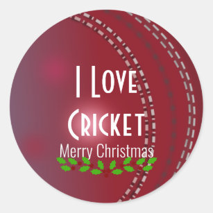Christmas, "I Love Cricket" Classic Round Sticker
